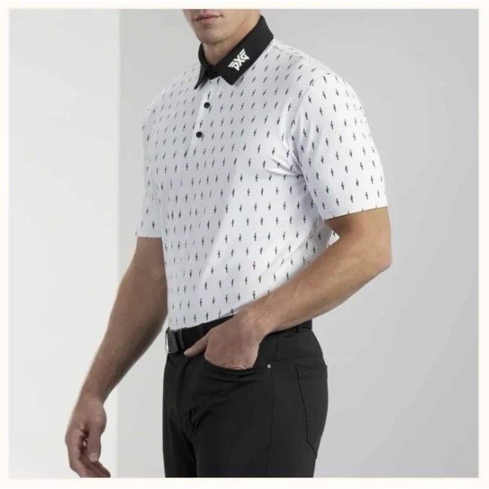 PXG Men's Cactus Print Polo White & Black Performance Golf Polo Size XL - NWT